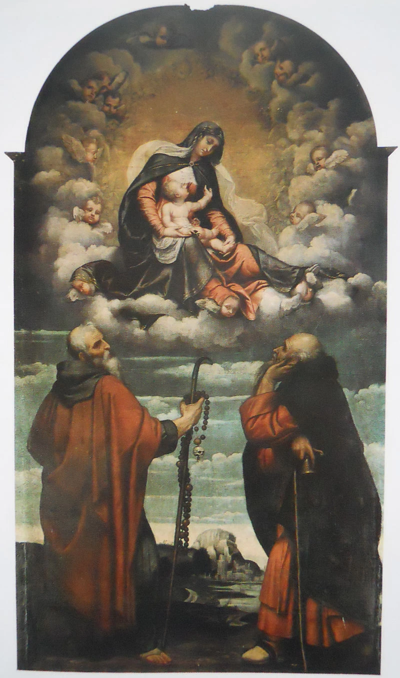 156-Alessandro Bonvicino-Madonna col Bambino in gloria con i santi Onofrio e Antonio Abate-Verona